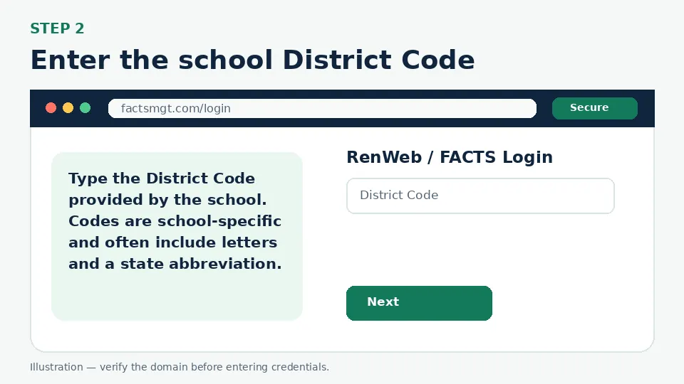 Illustration for Enter the school District Code
