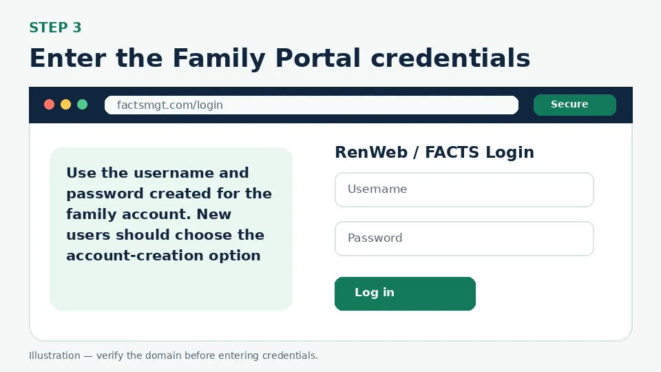 Illustration for Enter the Family Portal credentials