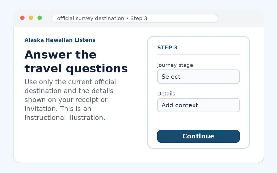 Answer the travel questions instructional survey step illustration