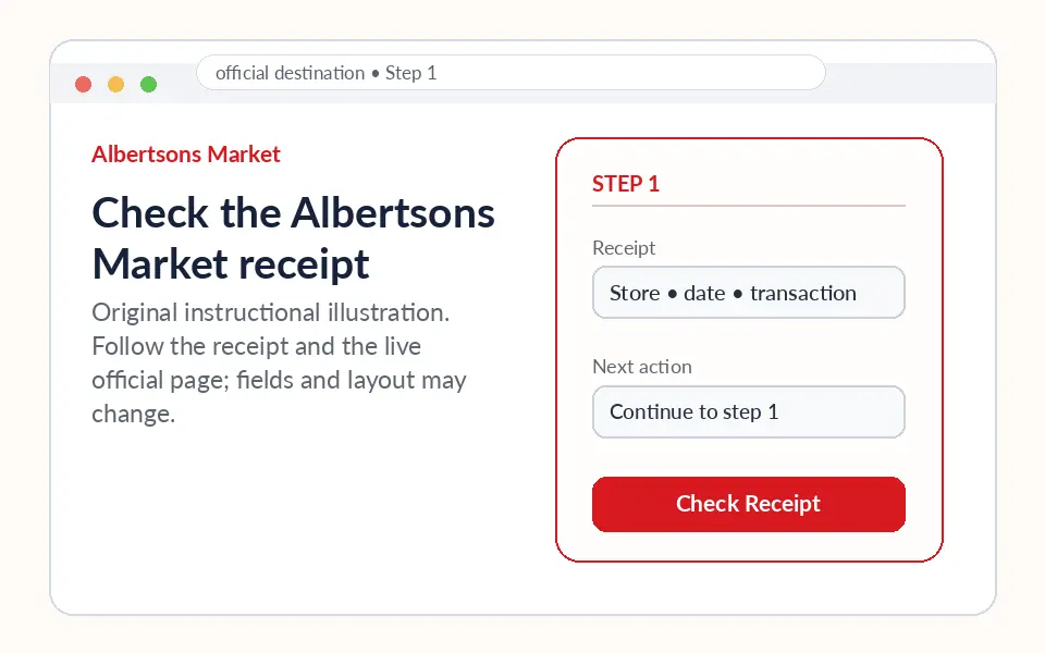 Check the Albertsons Market receipt instructional survey step illustration