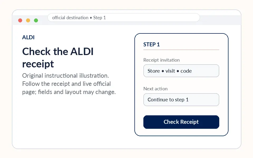 Check the ALDI receipt instructional survey step illustration