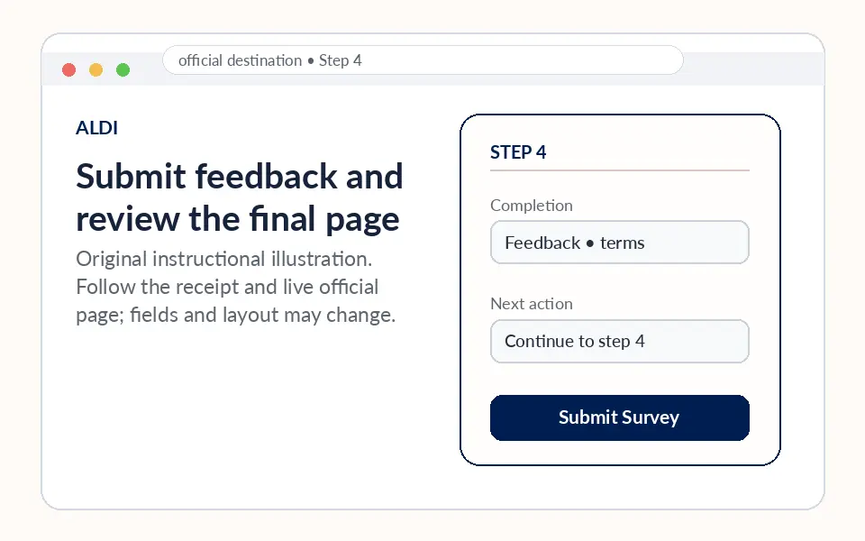 Submit feedback and review the final page instructional survey step illustration