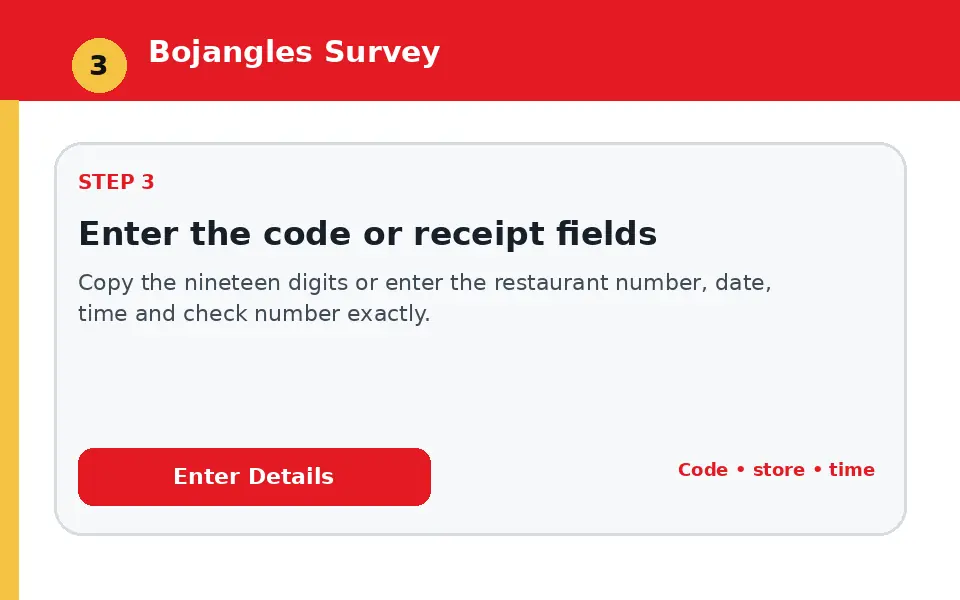Enter the code or receipt fields instructional survey step illustration