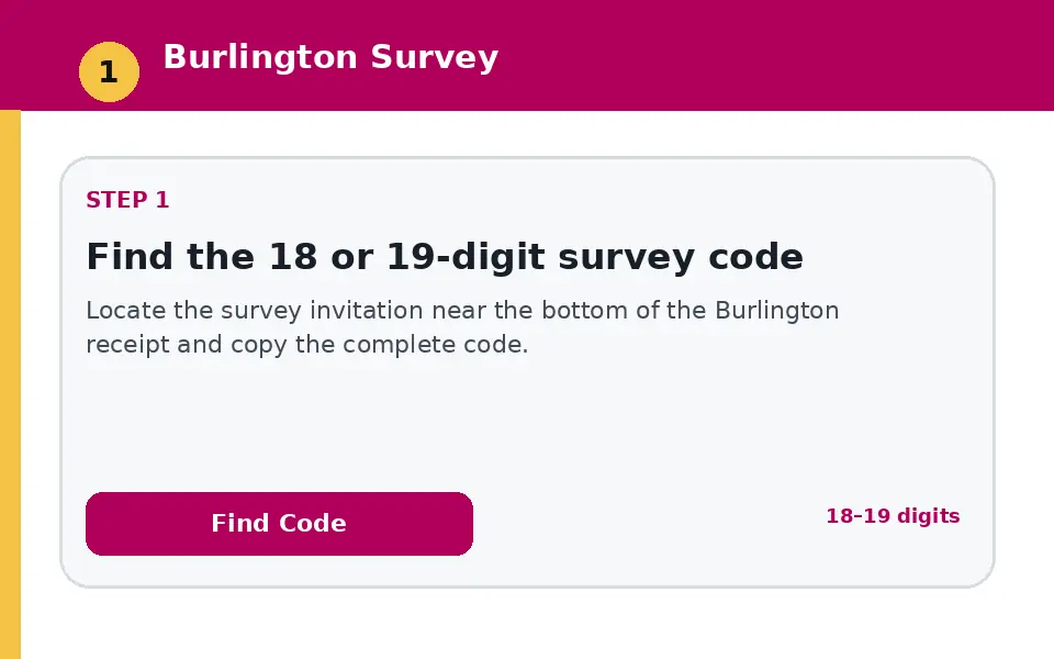 Find the 18 or 19-digit survey code instructional survey step illustration