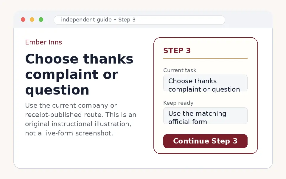 Choose the Ember Inns thanks complaint or question route instructional step illustration