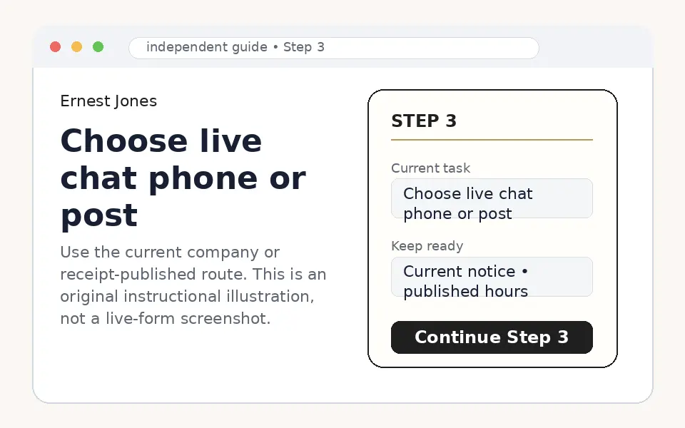 Choose Ernest Jones live chat phone or postal support instructional step illustration