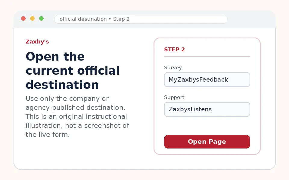 Open the current official destination instructional survey step illustration