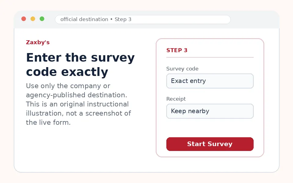 Enter the survey code exactly instructional survey step illustration