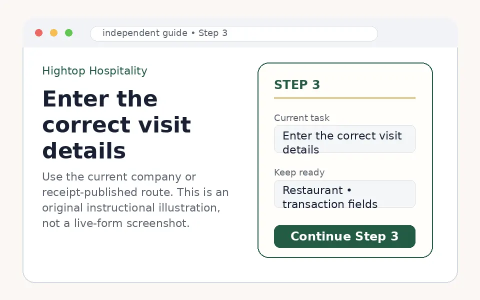 Enter Hightop Hospitality restaurant and receipt details instructional step illustration