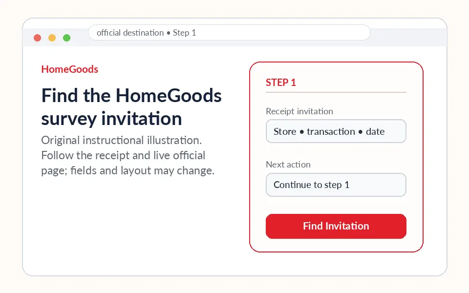 Find the HomeGoods survey invitation instructional survey step illustration