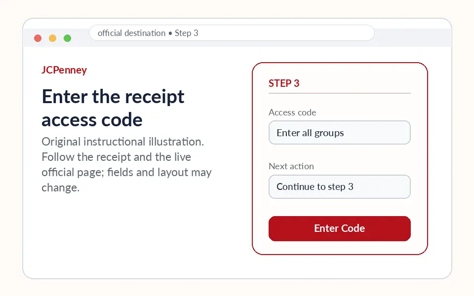 Enter the receipt access code instructional survey step illustration