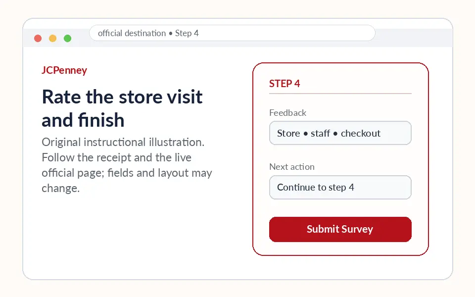 Rate the store visit and finish instructional survey step illustration