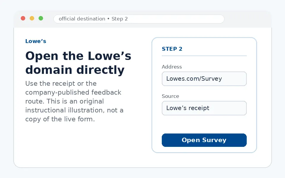 Open the Lowe’s domain directly instructional survey step illustration