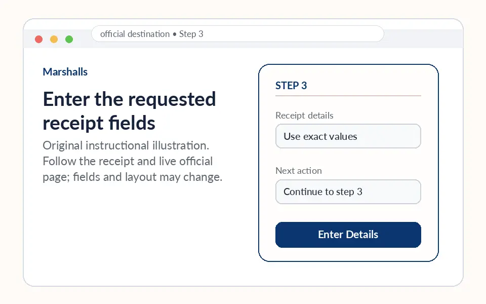 Enter the requested receipt fields instructional survey step illustration