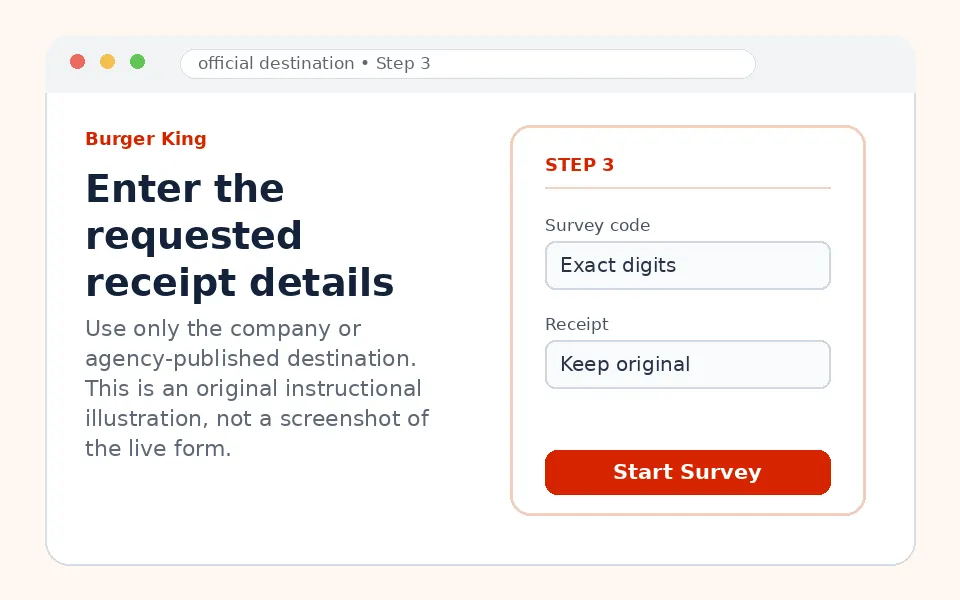 Enter the requested receipt details instructional survey step illustration