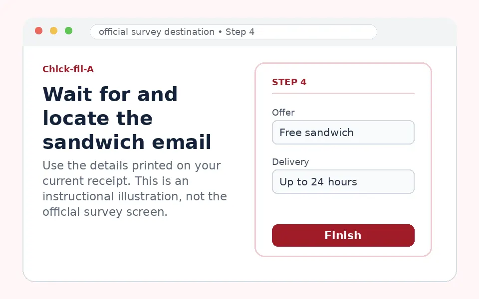 Wait for and locate the sandwich email instructional survey step illustration