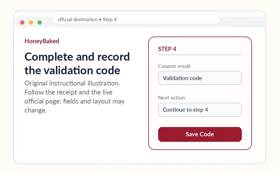 Complete and record the validation code instructional survey step illustration
