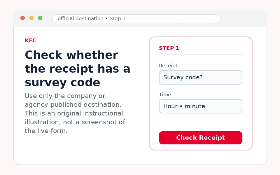 Check whether the receipt has a survey code instructional survey step illustration