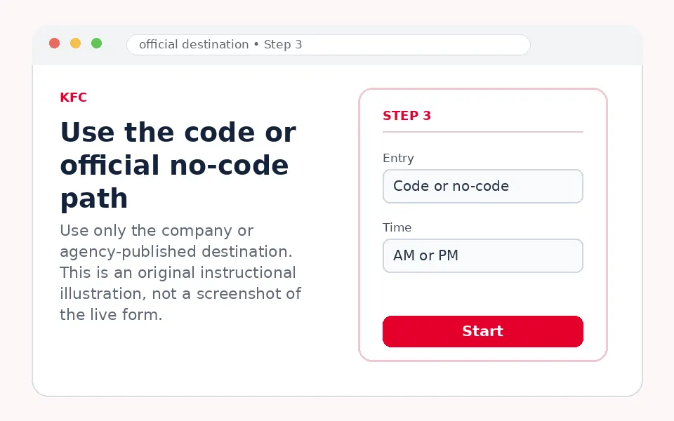 Use the code or official no-code path instructional survey step illustration