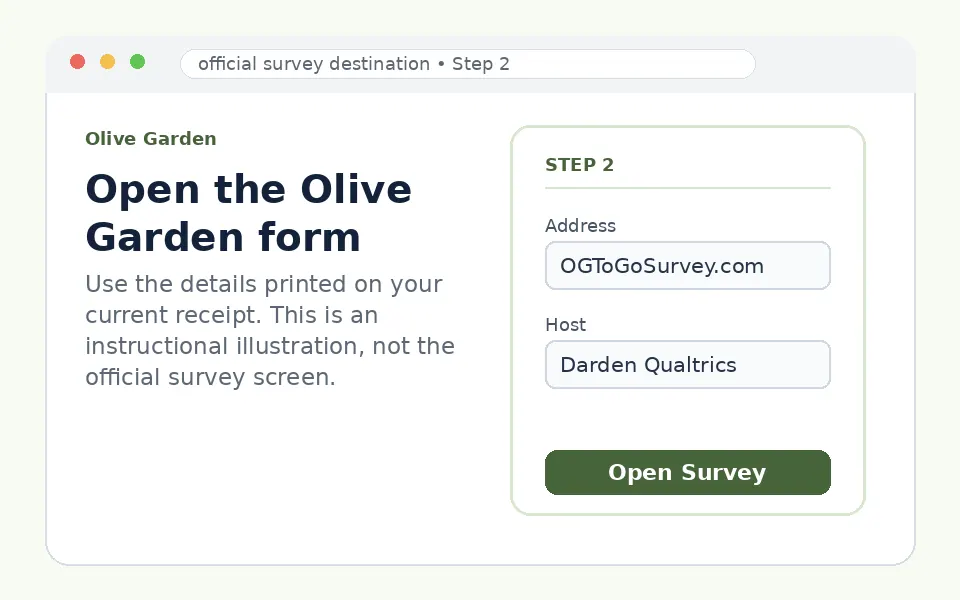 Open the Olive Garden form instructional survey step illustration