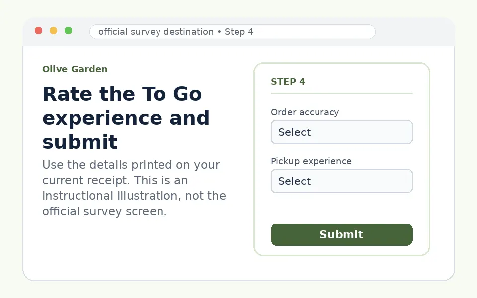 Rate the To Go experience and submit instructional survey step illustration
