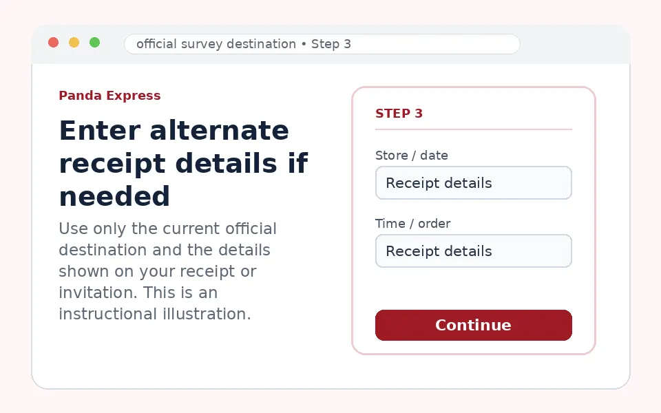 Enter alternate receipt details if needed instructional survey step illustration