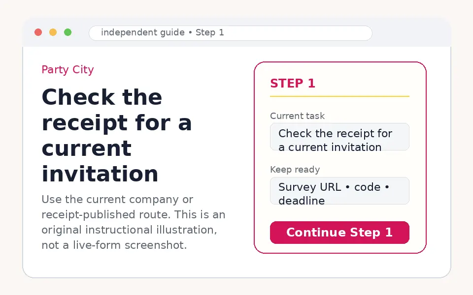Check the Party City receipt for a current survey invitation instructional step illustration