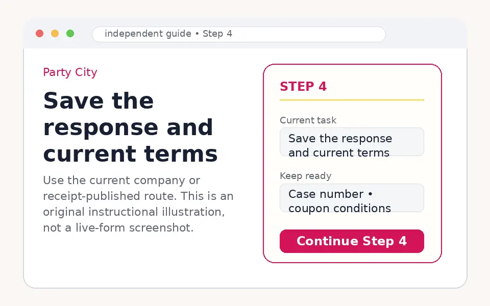Save the Party City support response or current offer instructional step illustration