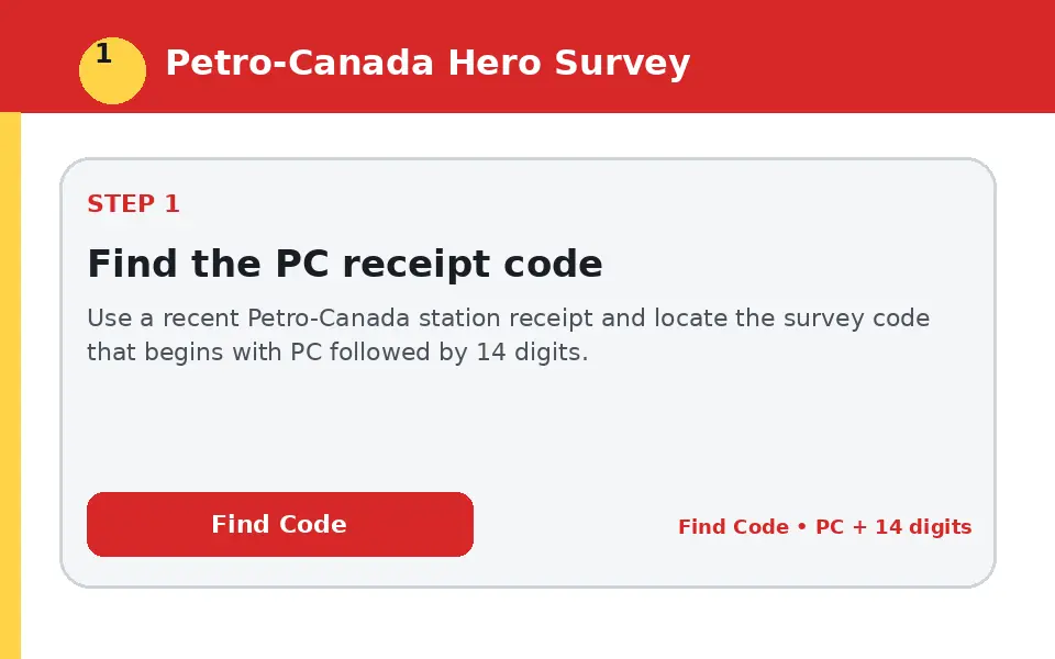 Find the PC receipt code instructional survey step illustration