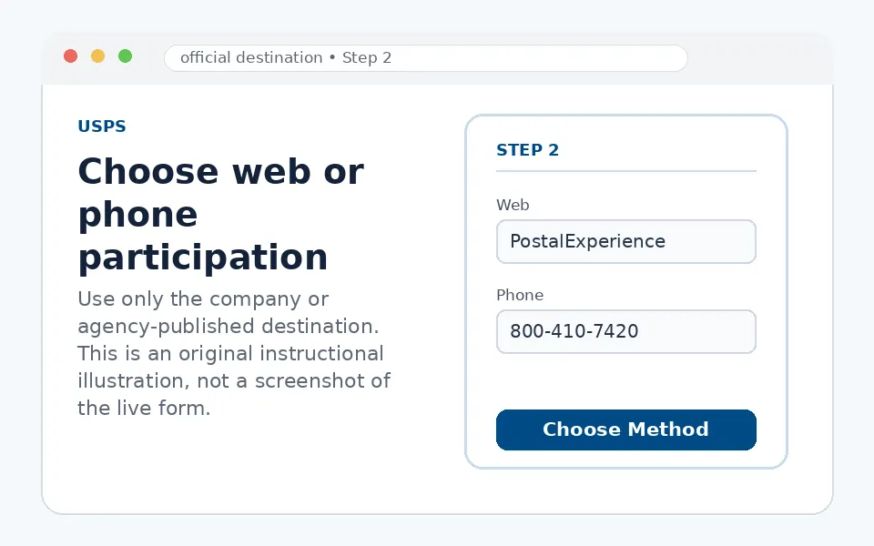 Choose web or phone participation instructional survey step illustration