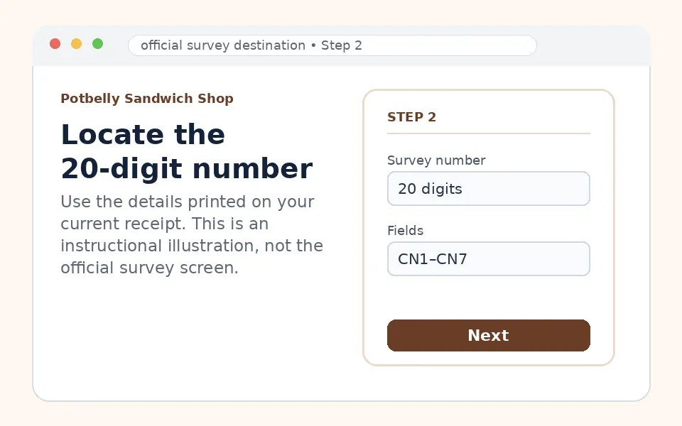 Locate the 20-digit number instructional survey step illustration
