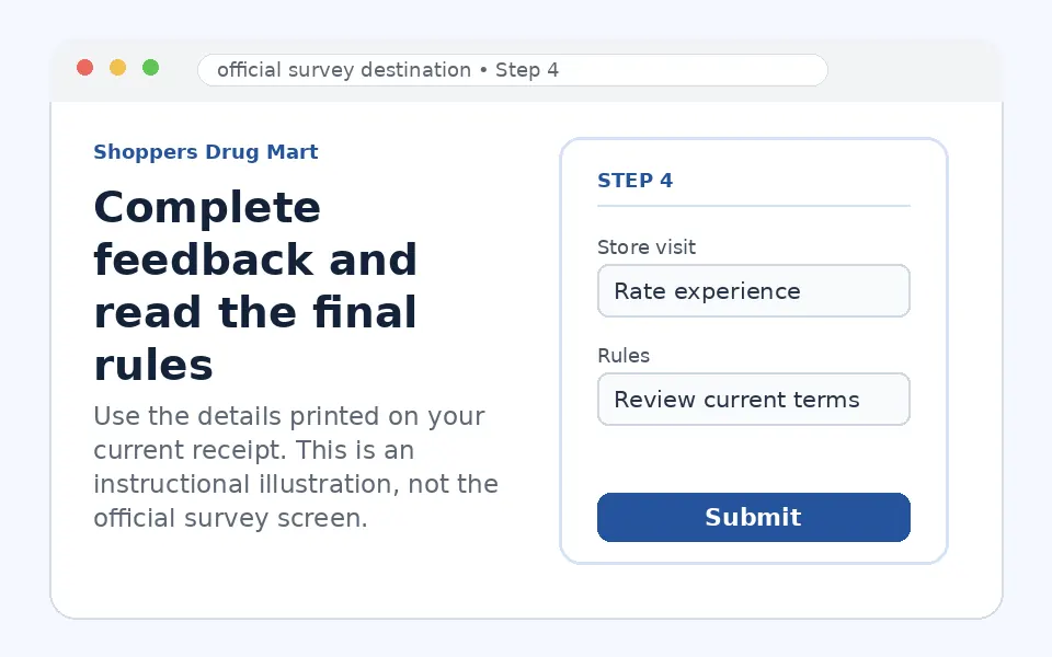Complete feedback and read the final rules instructional survey step illustration
