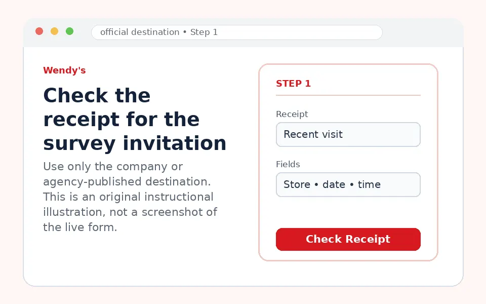 Check the receipt for the survey invitation instructional survey step illustration