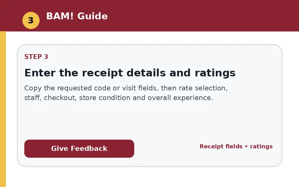 Enter the receipt details and ratings instructional survey step illustration