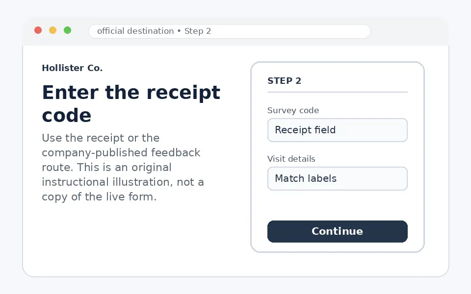 Enter the receipt code instructional survey step illustration