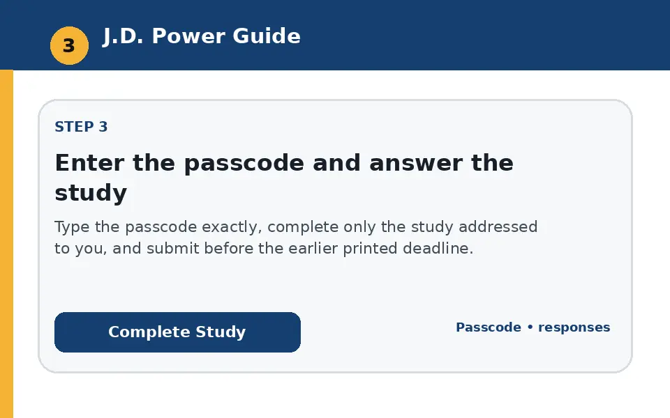 Enter the passcode and answer the study instructional survey step illustration