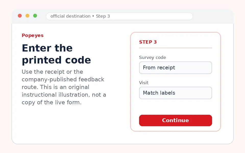 Enter the printed code instructional survey step illustration
