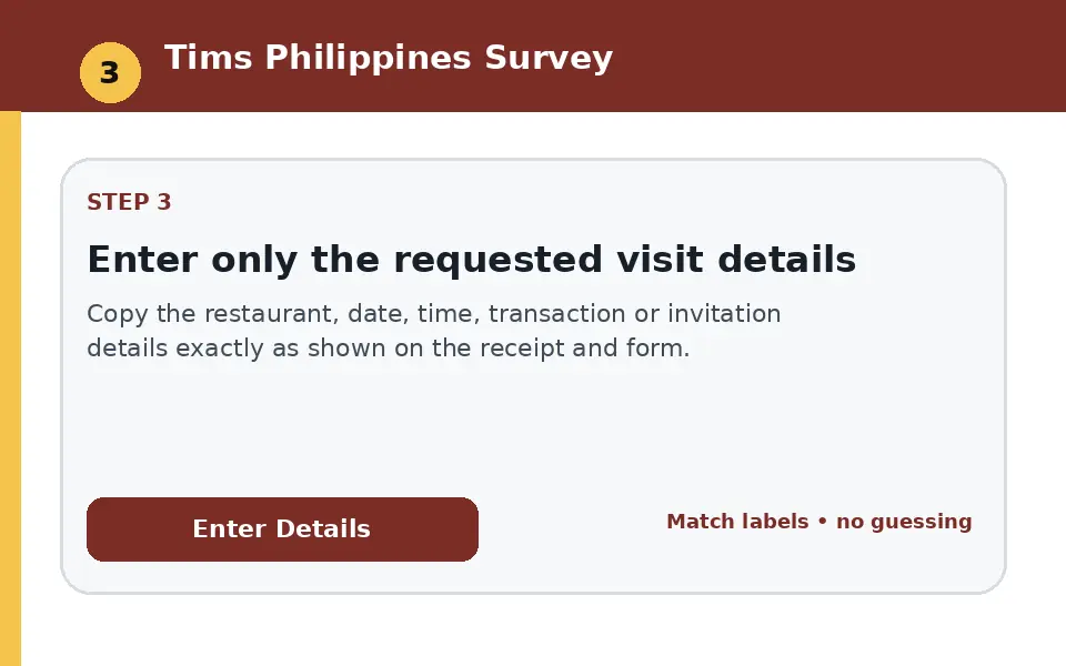 Enter only the requested visit details instructional survey step illustration