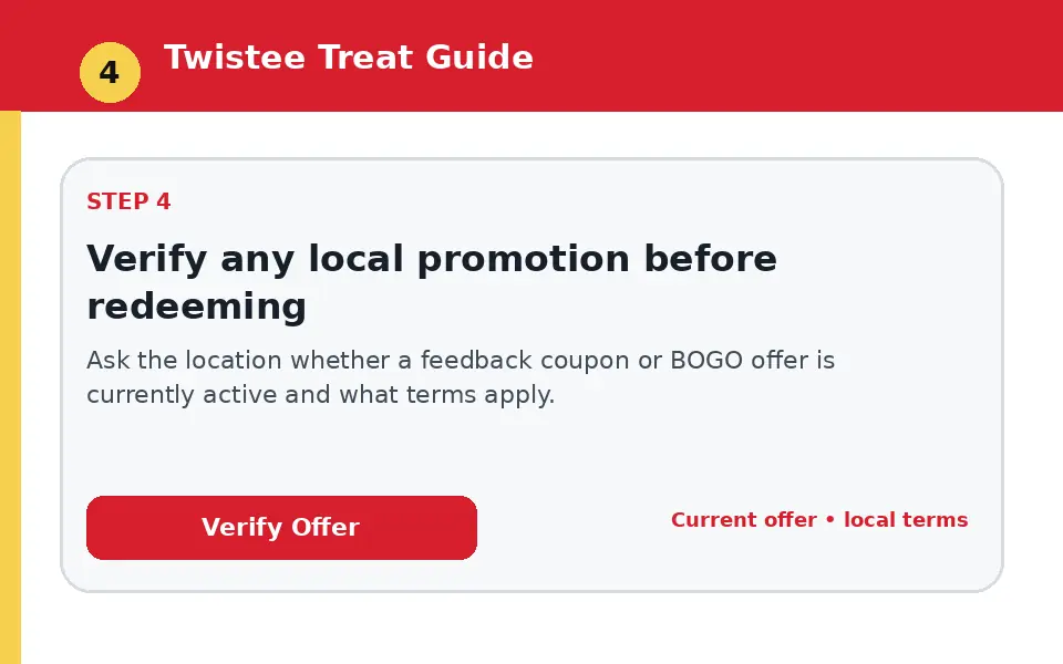 Verify any local promotion before redeeming instructional survey step illustration