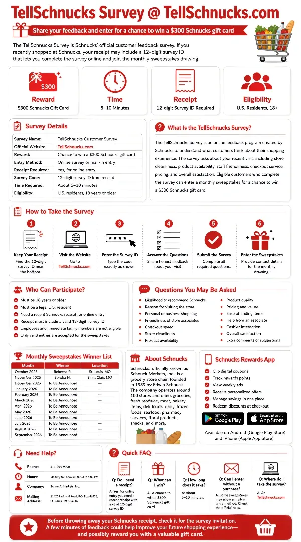 TellSchnucks Survey: Current Schnucks Listens Feedback Link & Steps