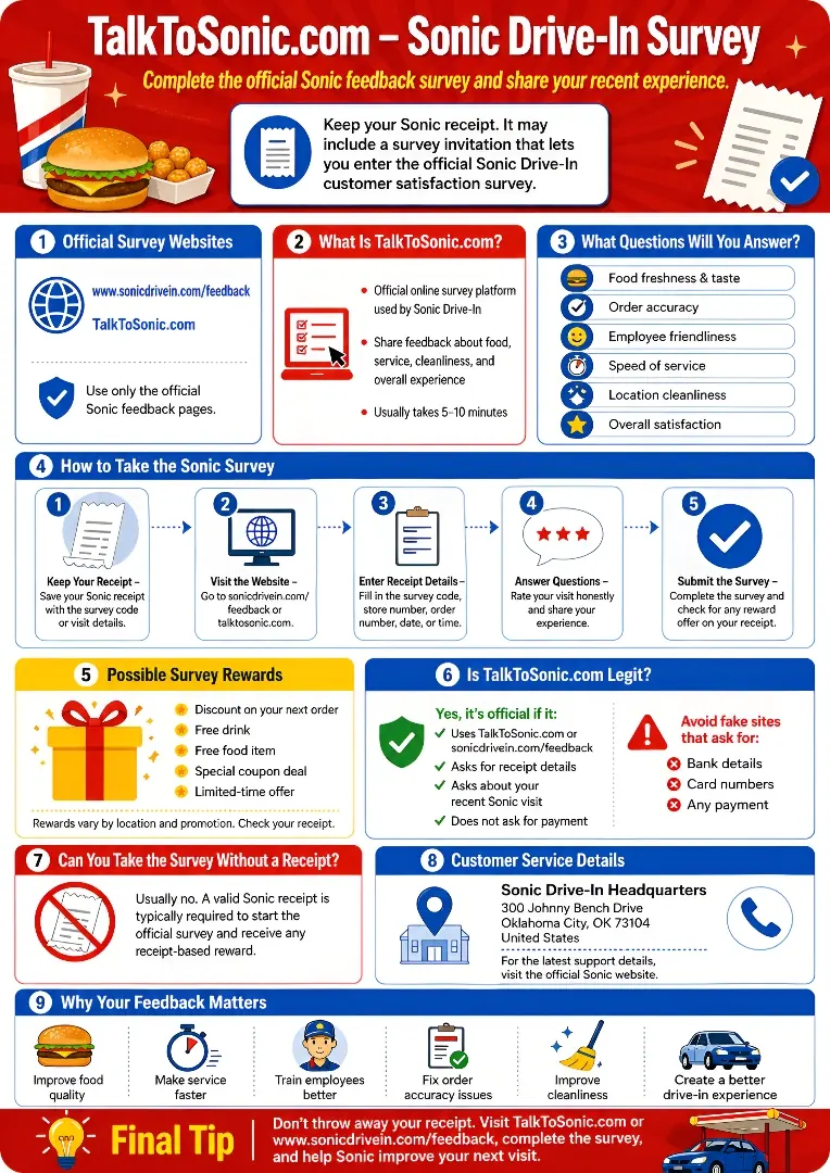 SONIC Drive-In Feedback: Receipt Survey Steps and Official Support