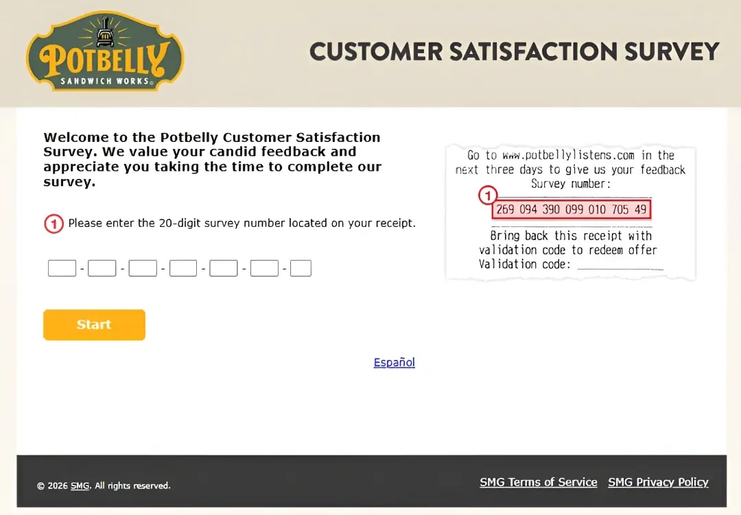 PotbellyListens Survey: 20-Digit Receipt Code & Steps