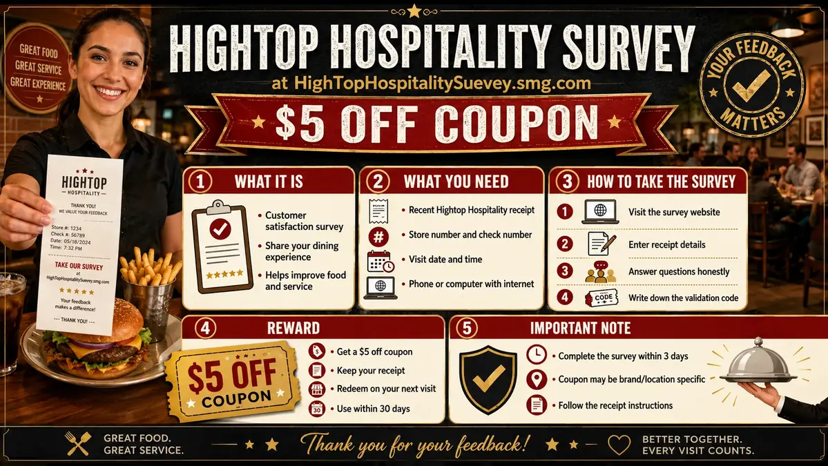 Hightop Hospitality Survey: Official Dining Survey Link, Receipt Steps and Reward Check